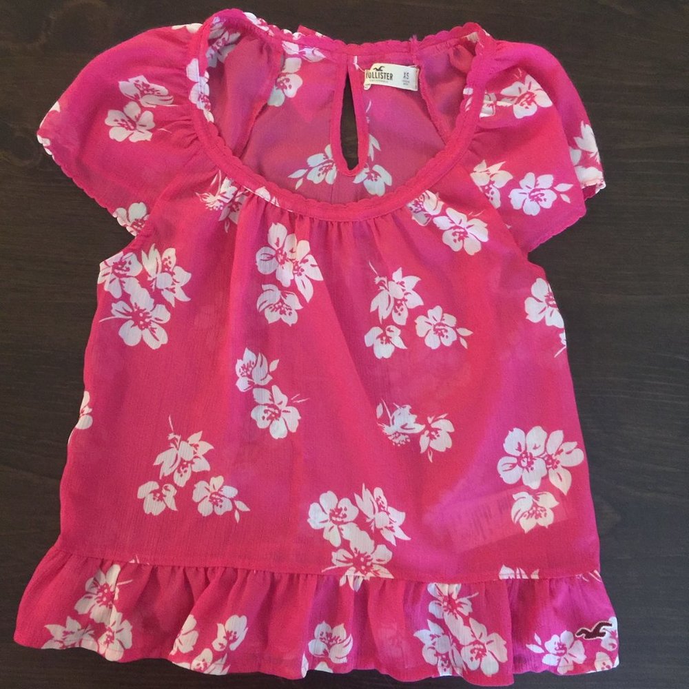 Hollister Women's Jr. Pink Sheer Floral Top